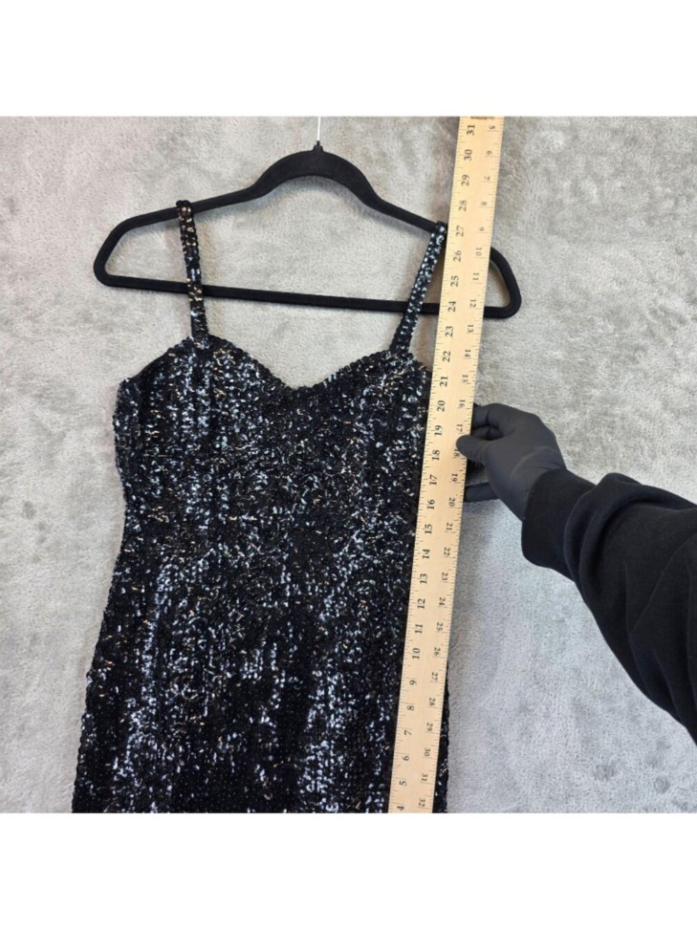 Dress Womens S Black Sequin Sweetheart Strappy Bodycon Mini Party Cocktail - Picture 8 of 8